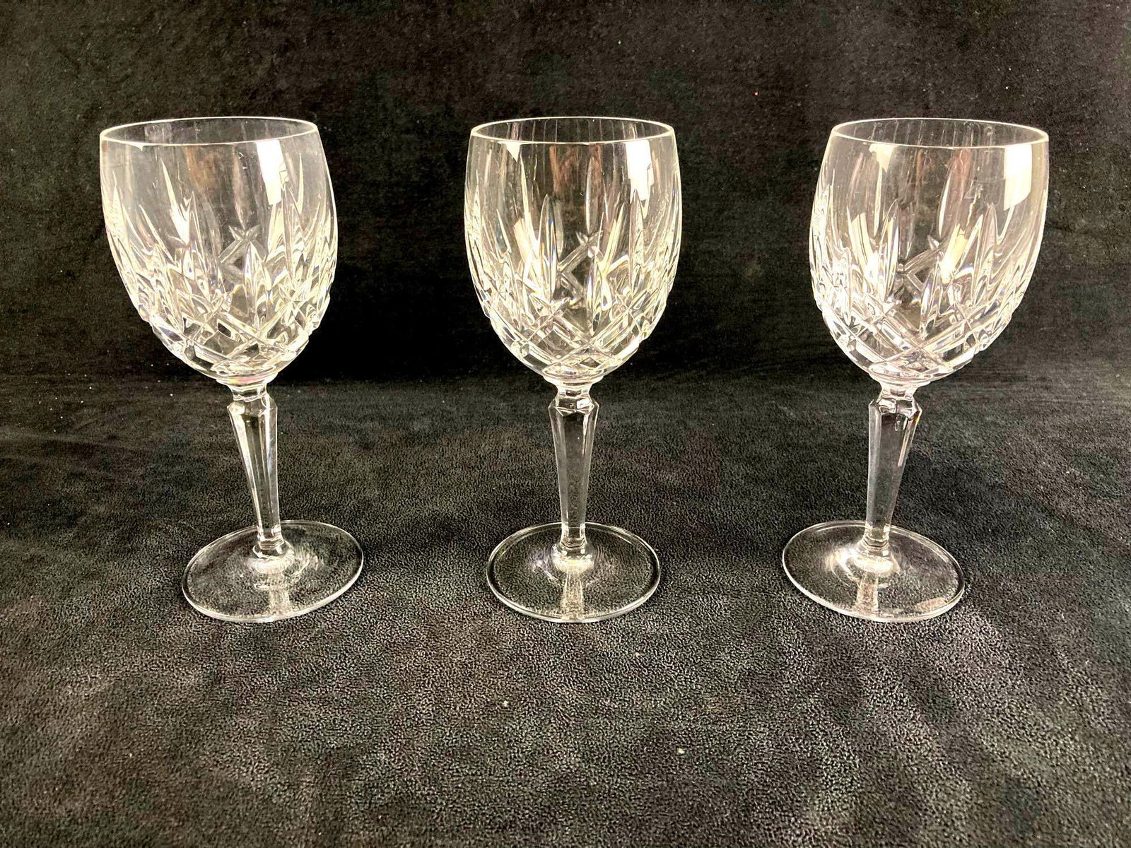 Set of (9) Gorham Wine Glasses: Up for auction is a recent estate find, a set of (3) Gorham wine glasses. They are designed in beautiful geometric patterns and would look good with some wine in them. This auction includes: (3) Gor