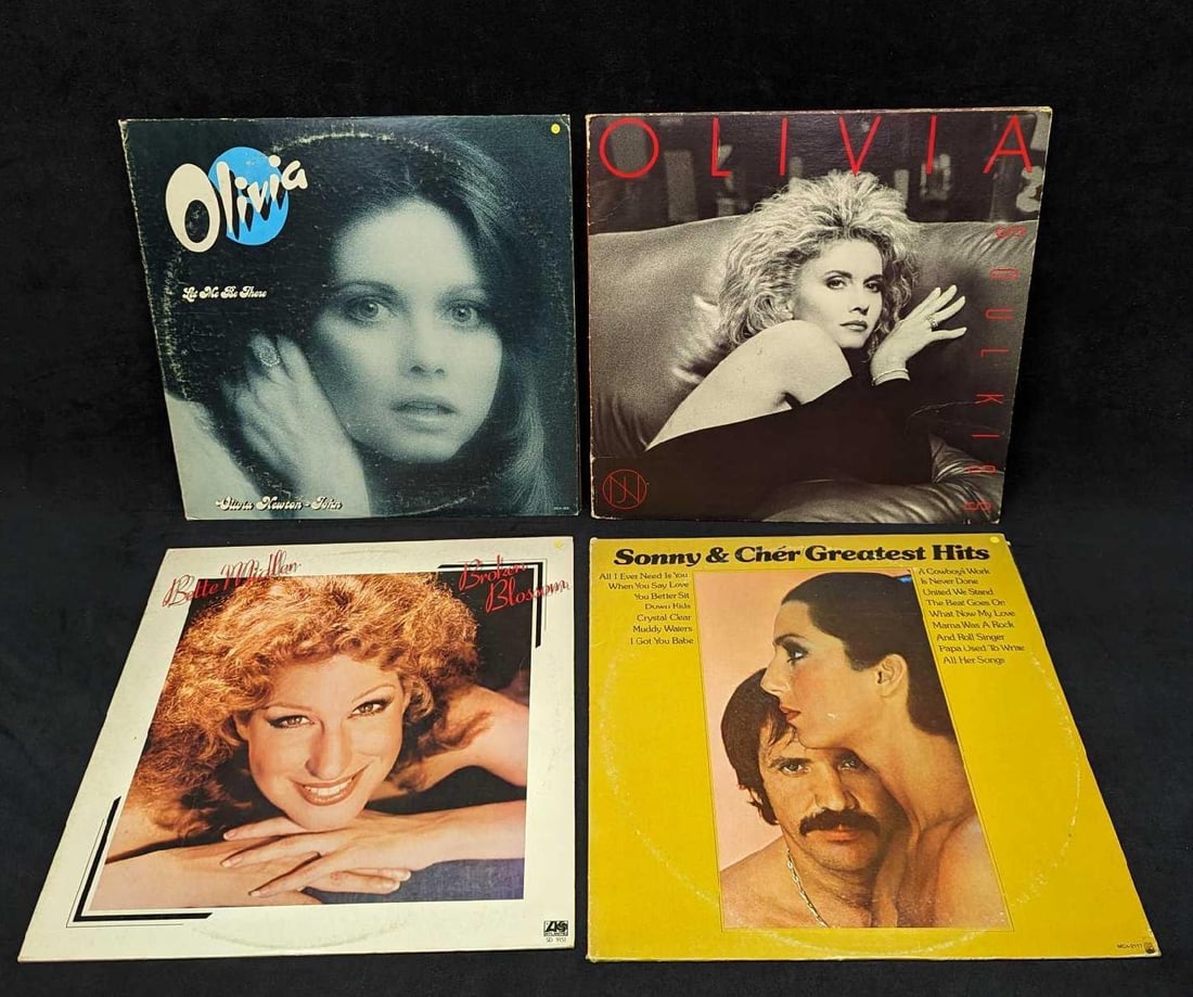 4 Sonny & Cher Olivia & Bette Midler LPs: 4 Sonny & Cher Olivia & Bette Midler LPs. This lot includes: (1) Sonny & Cher â€“ Greatest Hits. This was released by MCA Records in 1974. Club Edition. (1) Olivia â€“ Soul Kiss.