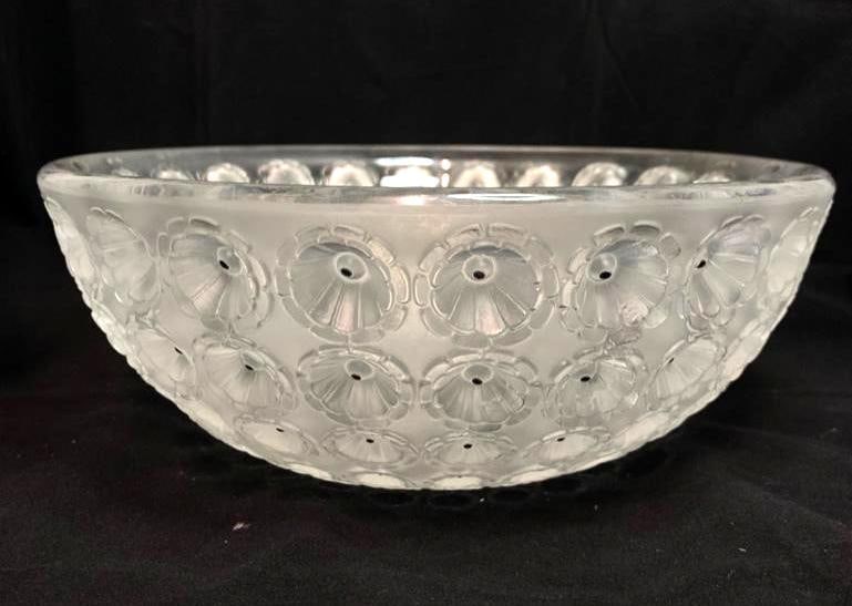 Lalique Nemours "Thousand Eyes" Poppy Crystal Bowl: Lalique Nemours "Thousand Eyes" Poppy Crystal Bowl This vintage crystal bowl by Lalique, is known informally as the "Thousand Eyes" bowl due to the shape of the poppy pattern, with bla