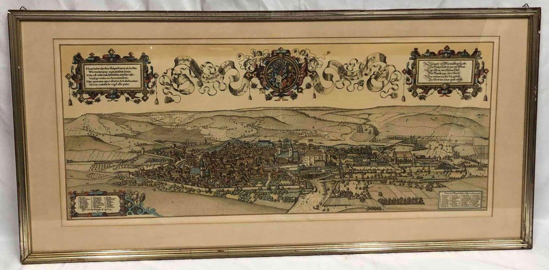 Framed Colored Print Of Historical Map Of Stuttgart In 1592-View After Jonathan Sauter (1 of 11)