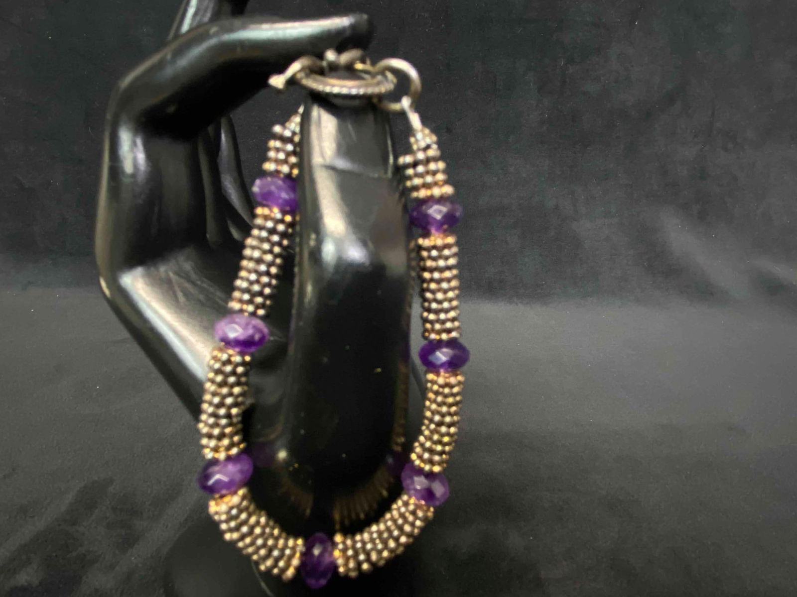 Hand Made Sterling Beaded Amethyst Toggle Bracelet (1 of 9)