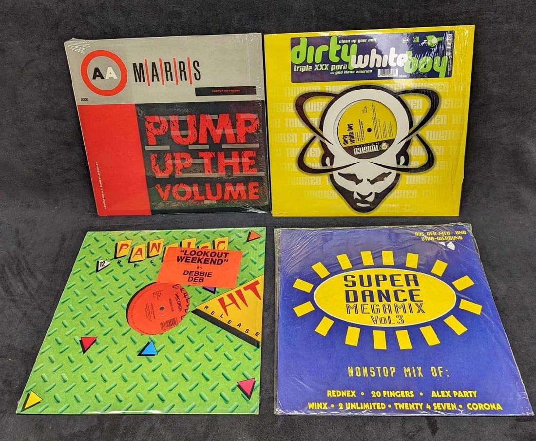 4 Pump Up The Volume Dirty White Boy Debbie Deb LPs: 4 Pump Up The Volume Dirty White Boy Debbie Deb LPs. This lot includes: (1) Various â€“ Super Dance Megamix Vol. 3. This was released by ZYX Music in 1995. Made in Germany. (1) M|A|R|R|S â€“