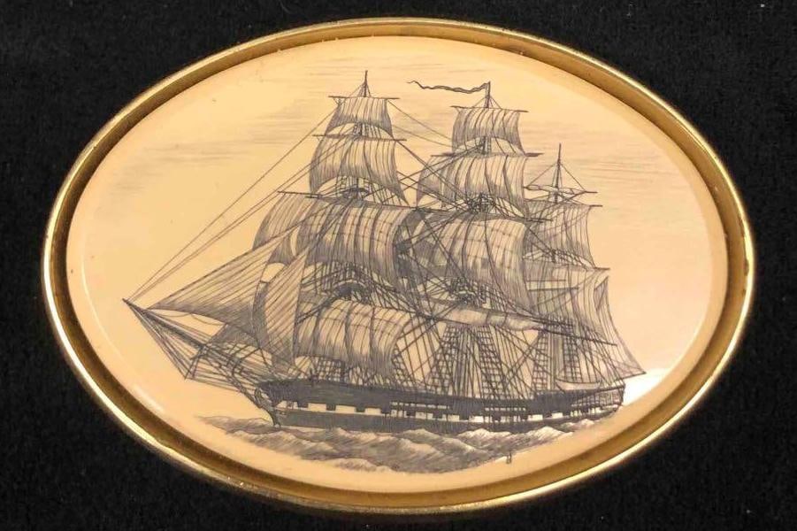 Barlow Solid Brass Ship Design Belt Buckle (1 of 4)