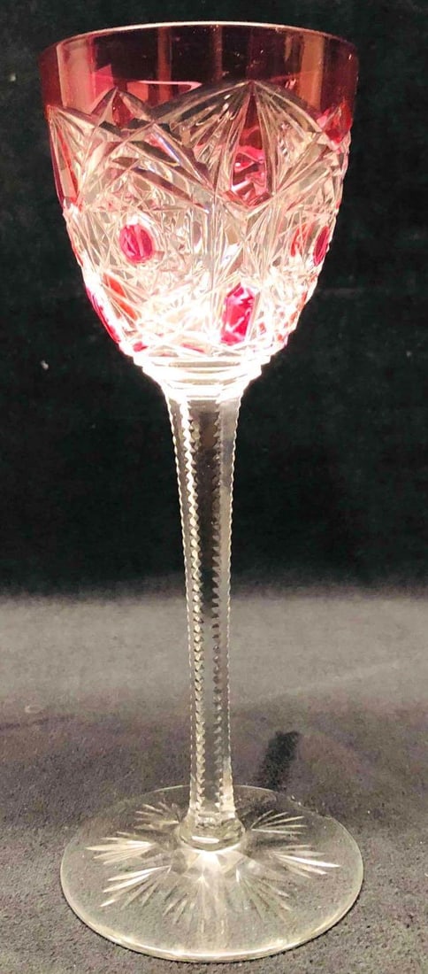 Baccarat Lagny Pink Cut To Clear Wine Glass: This lot contains a Baccarat Lagny Pink Cut To Clear Wine Glass. It is approx 3" x 3" x 7 3/4" and it weighs about 0.4lbs. Overall the Baccarat wine glass is in good used condition with so