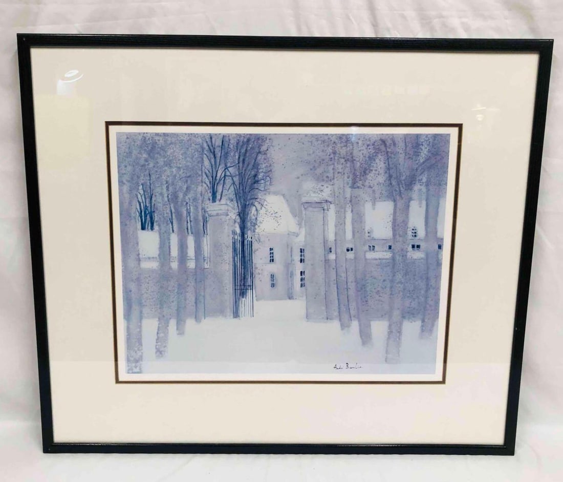 Large Framed Andre Brasilier Lithographic Art Print: This lot contains a Framed Andre Brasilier Lithographic Art Print. The frame is approx 30 3/4" x 36 1/4" and the print is approx 18" x 23"and it weighs about 12.4lbs. Overall the frame