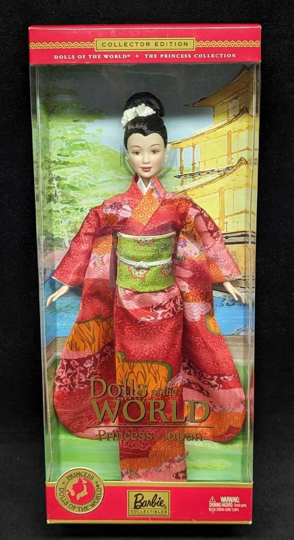 Mattel Dolls of The World Barbie Princess of Japan: Mattel Dolls of The World Barbie Princess of Japan. This was released by Mattel in 2003. It comes in its original box that is approx 5 3/4" x 3" x 13 1/2" and it weighs 0.72lb. The box has