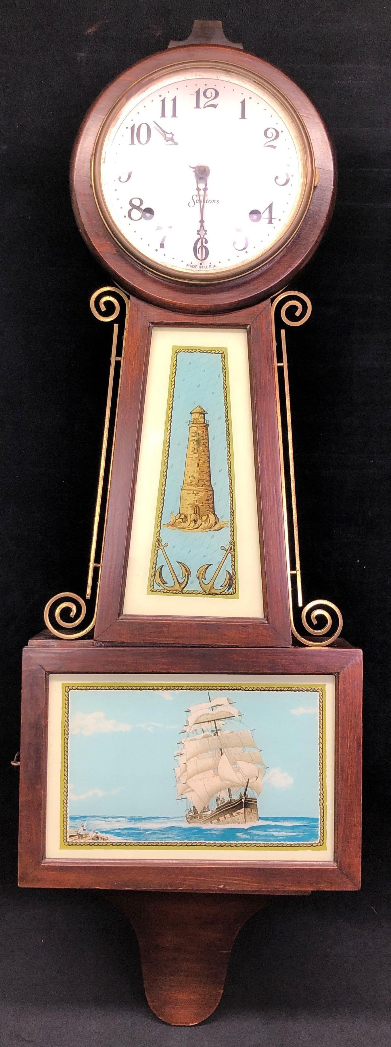Sessions Banjo Clock Lighthouse & Sailing Ship (1 of 8)