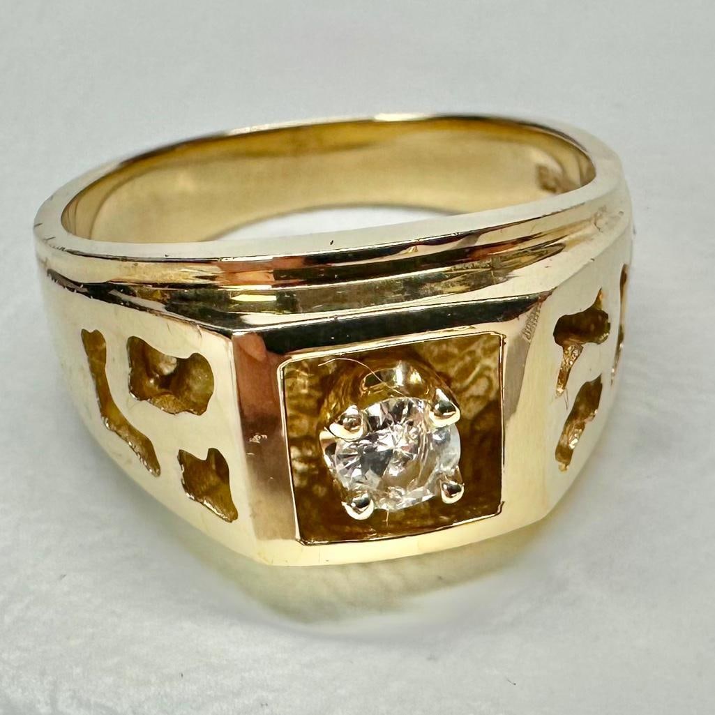 Men's 10k Gold Diamond Signet Ring (1 of 5)