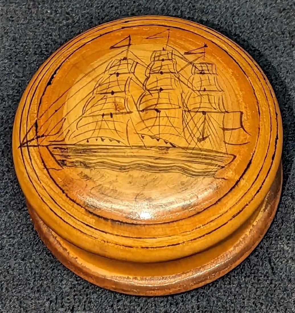 Carved Wooden Sailboat Trinket Stamp Box (1 of 4)