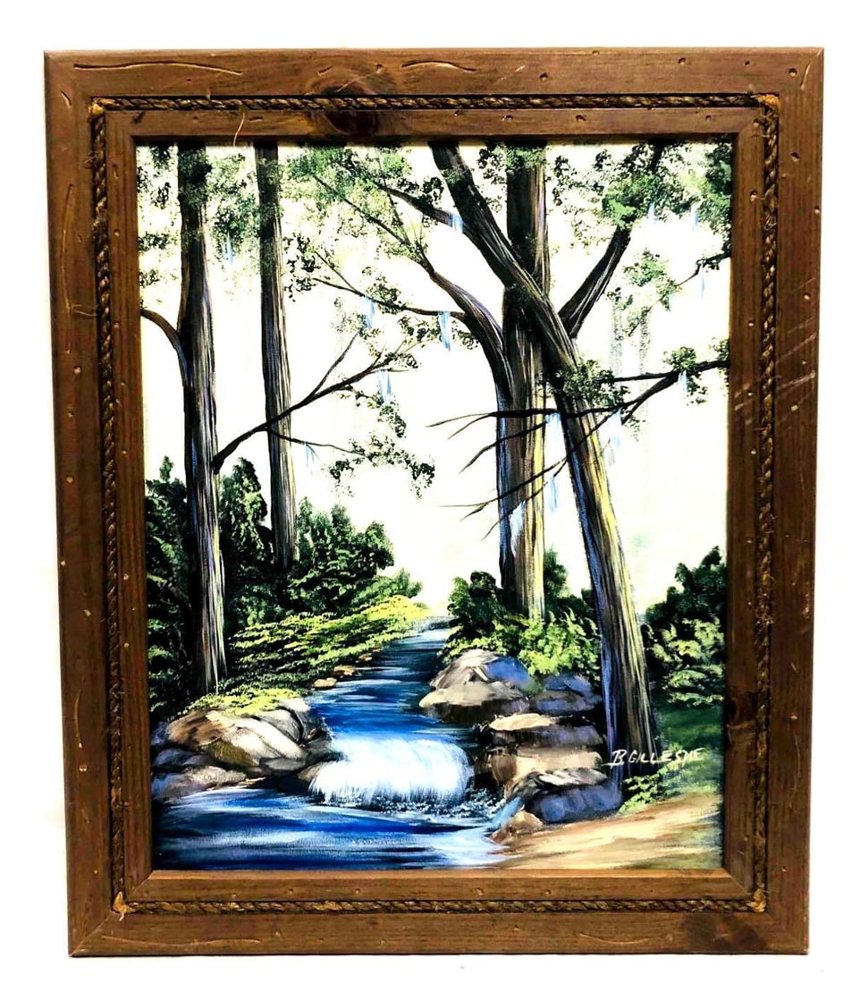 Original Acrylic On Canvas Stream In The Woods Unique Frame (1 of 7)
