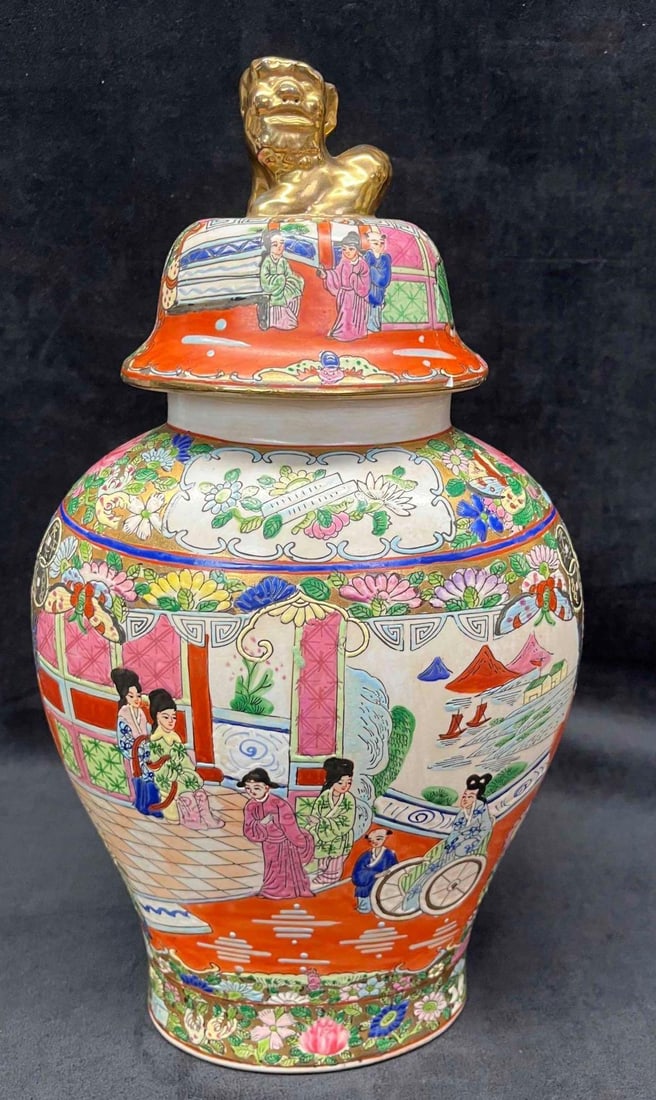 Chinese Famille Chinoiserie Temple Jar Foo Dog Lid (1 of 19)