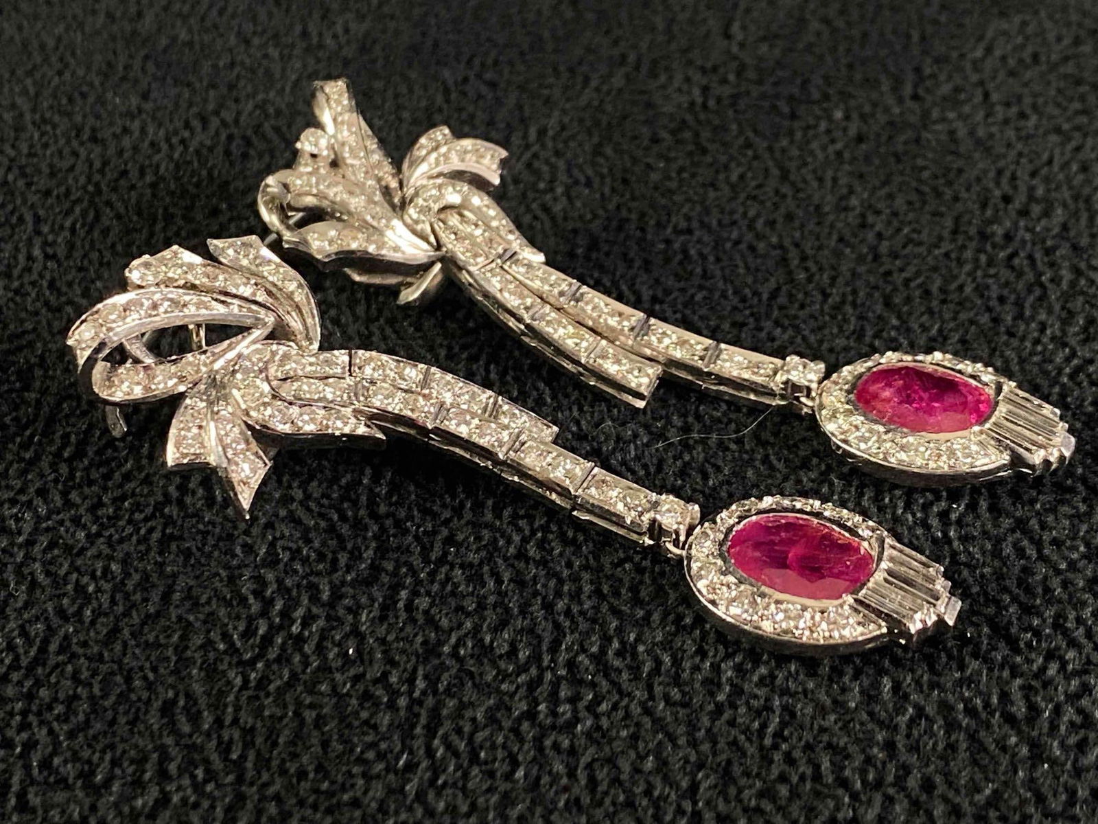 Stunning Vintage Estate Platinum Natural Ruby & Diamond Drop Earrings (1 of 14)