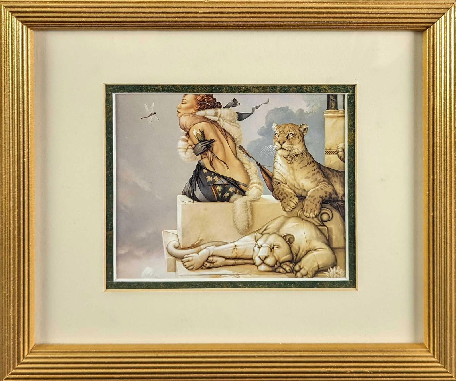Framed Michael Parkes Mini Print Deva: Here is a mini print of Michael Parke's "Deva". The image/print is approx 5 1/2" x 4 1/2". The framed print is approx 11" x 3/4" x 9 1/8" and it weighs 1.24lb. The fram
