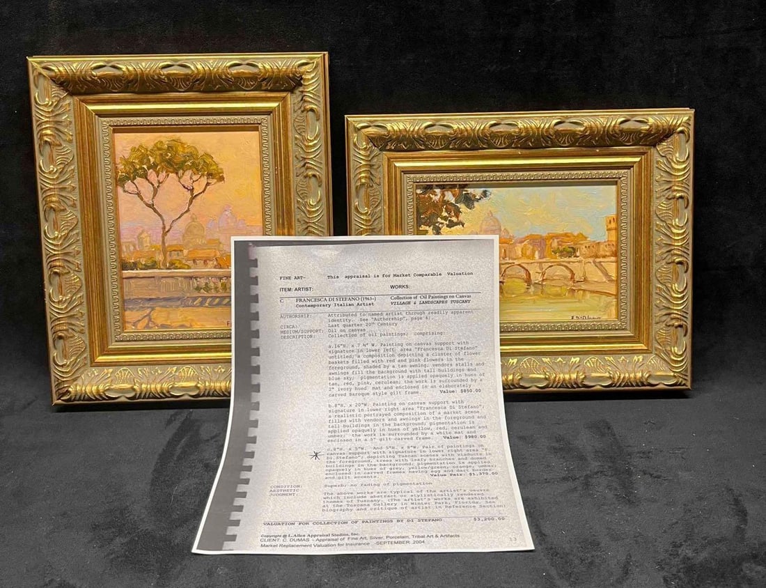 Signed & Framed Francesca Di Stefano Pair Of Tuscany Oil Paintings (1 of 17)