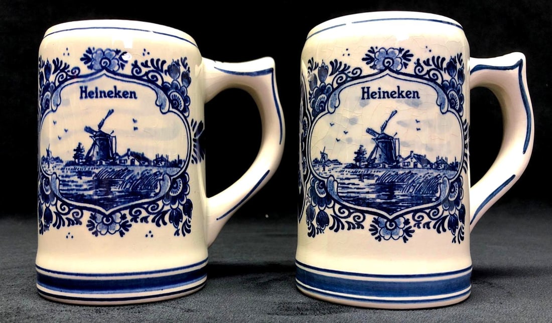 Pair of Heineken Beer Steins - Blue Delfts Holland (1 of 7)
