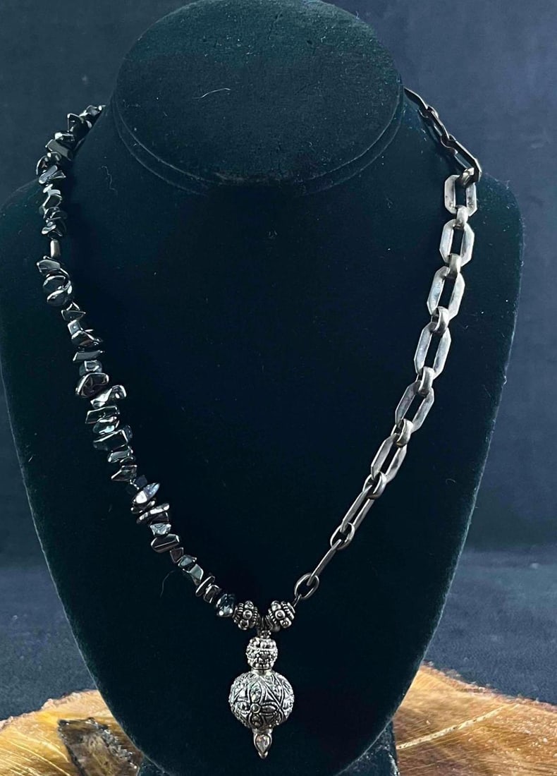 Hematite and Sterling Silver Necklace Handmade (1 of 6)