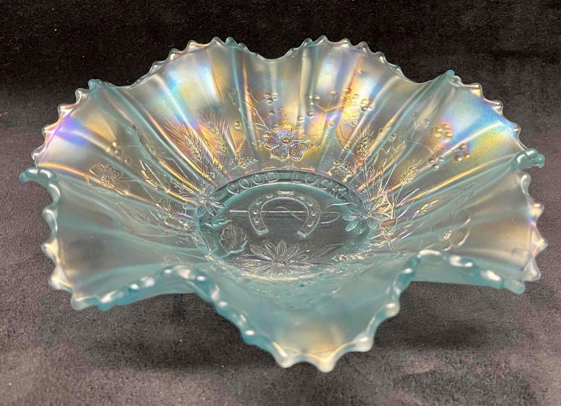 Antique Northwood Blue Good Luck Carnival Glass Bowl (1 of 9)