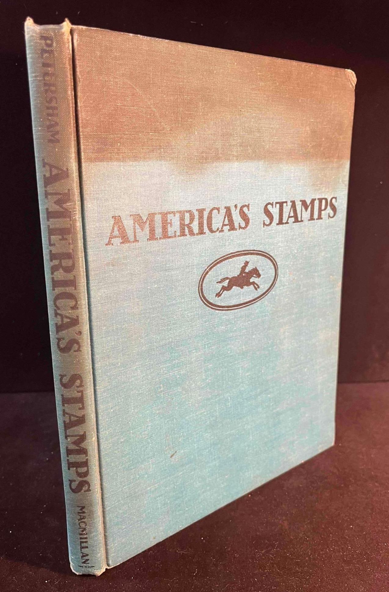 Hardcover Edition Of America's Stamps Published By The Macmillan Company 1947: This lot contains a Hardcover Edition Of America's Stamps Published By The Macmillan Company 1947. It is approx 10 3/4" x 8 1/4" and it weighs about 1.2lbs. Overall the book is in average 
