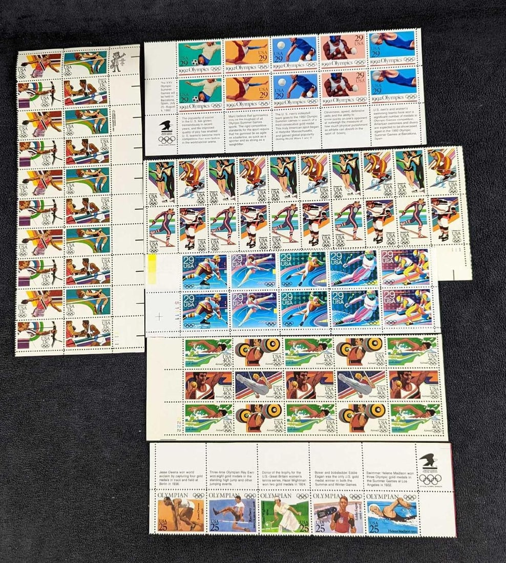 6 Sheets Of Us Postal Stamps Olympics Auction