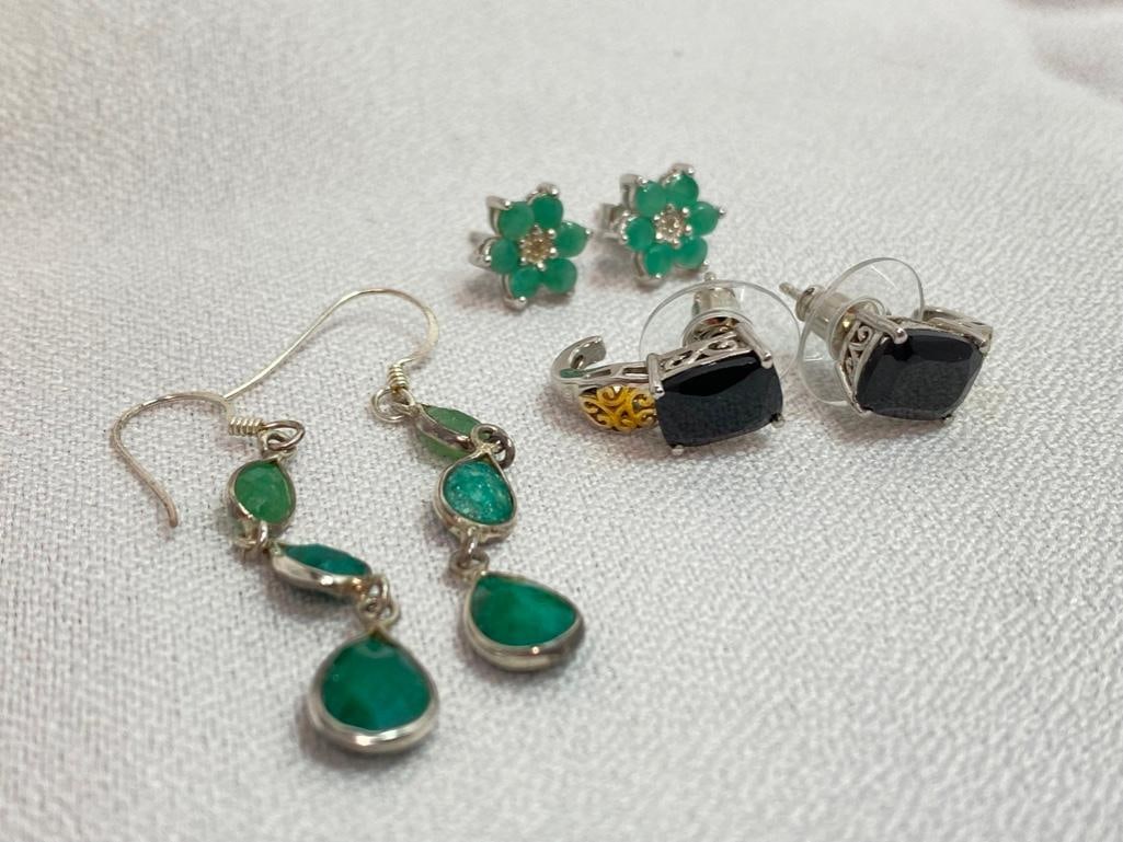 3 Pairs Sterling Earrings, Genuine Stones (1 of 3)
