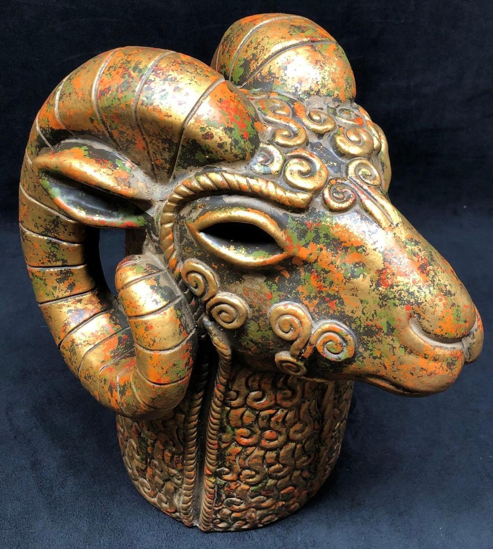 Vintage MCM  Aries Ram Head Clay Pottery Sculpture (1 of 9)