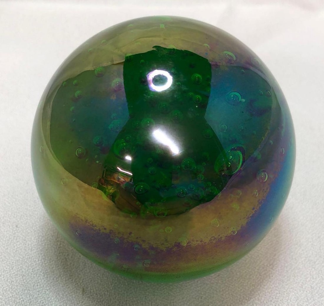Green Iridescent Glass Crystal Ball Paperweight (1 of 5)