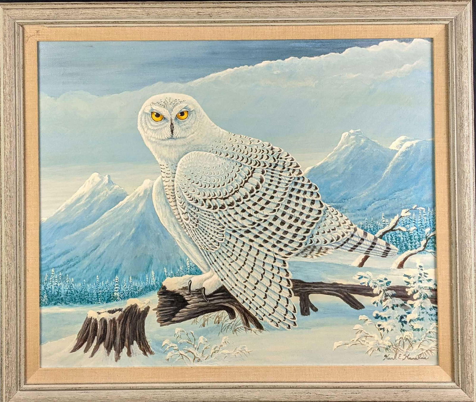 Framed Original Acrylic Karl Karalus Snow Owl (1 of 8)
