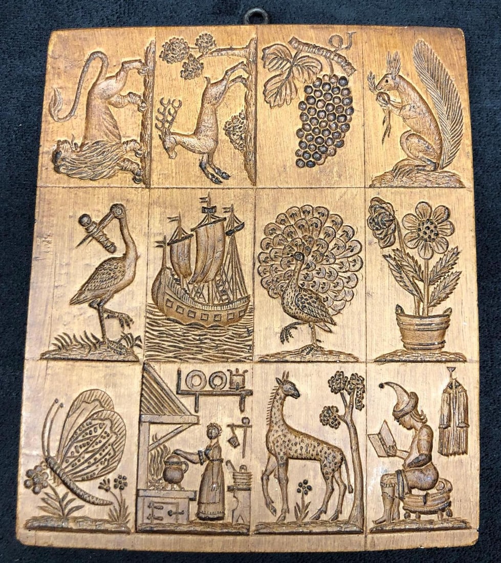 Carved Wood Springerle Mold - Cookie Press - 12 Vintage Designs (1 of 4)