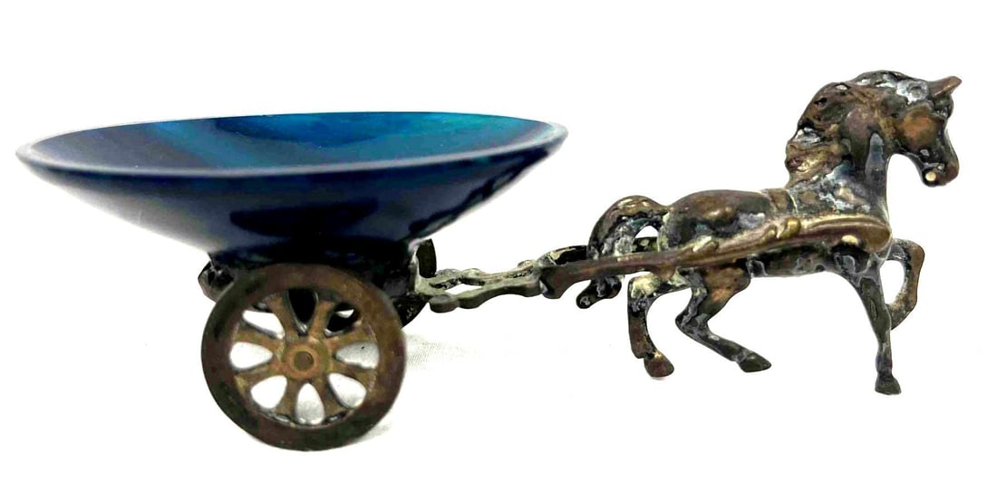 Antique Ring/Thimble Holder Sterling Silver Horse Drawn Carriage With Blue Glass Base (1 of 11)