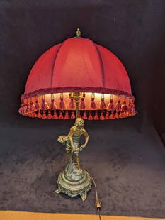 Vintage Style After Auguste Moreau Lamp: Vintage Style After Auguste Moreau Lamp. Vintage style lamp after French sculptor Auguste Moreau. This spelter lamp has a bronze patina with an moulded signature "A.Moreau" and a brass patina.