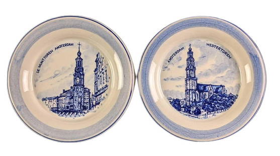 Two Zenith Gouda Pottery Plate Plates Amsterdam: This lot includes two vintage collectible mini plates by Zenith Gouda Pottery. This lot includes: (1) De Munt Toren (1) Westertoren The plates are approx 6" and together they weigh 0.77l