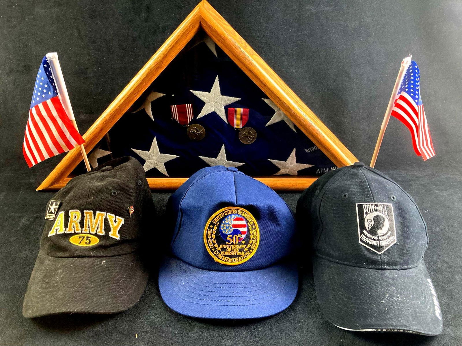 American Burial Flag and Veteran Hats Korea & Vietnam Combat Veteran (1 of 7)