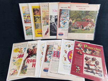 Lot Of 15 Vintage Walt Disney Newspaper Full Color Mickey Mr Toad Cinderella Pincocchio Pollyanna: Lot Of 15 Vintage Walt Disney Newspaper Full Color Mickey Mr Toad Cinderella Pincocchio Pollyanna This lot features newspaper pages showcasing Walt Disney and articles from Technicolor movies Robin H