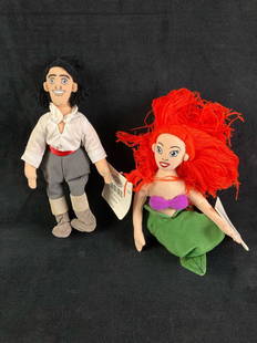 Set of (2) Disney Plush Bean Bag Dolls Ariel and Eric The Little Mermaid Set #2: Up for auction is a recent estate find, a set of (2) Disney Plush Bean Bag Dolls of Ariel and Eric from The Little Mermaid. They came from a large collection of Disney items spanning over twenty