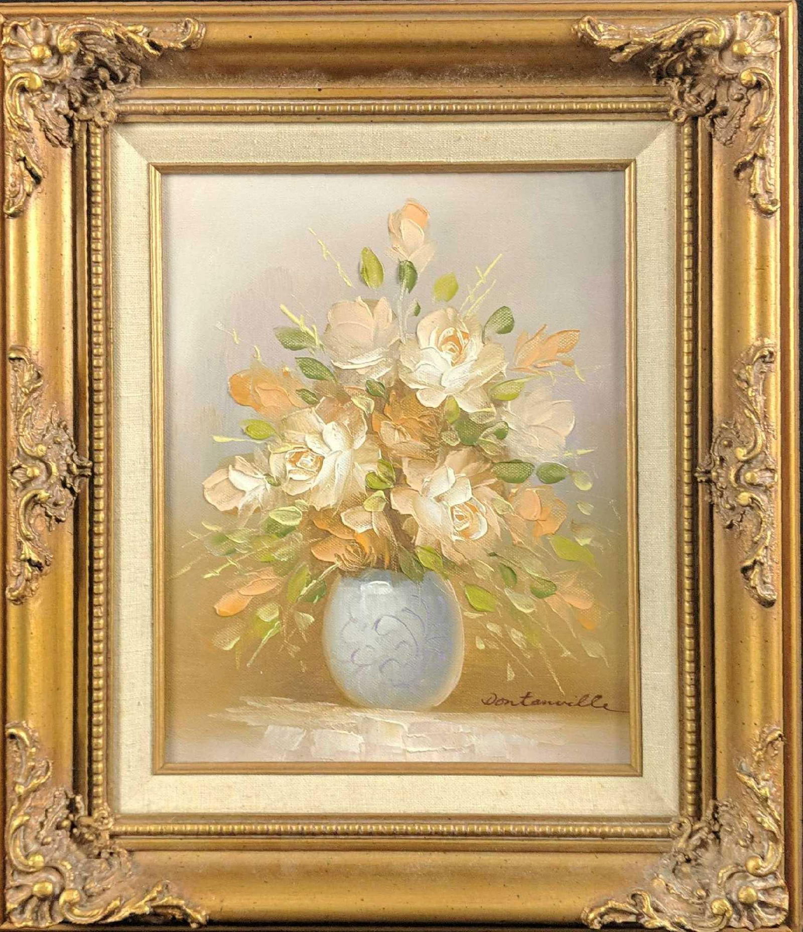 Framed Oil On Canvas Original Floral Rose Painting (1 of 7)