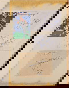 Autographed Football & Baseball Note Card Paper: This lot consists of: (1) Autographed Phil Simms "Honorable Mention" clipped from a magazine. (1) Autographed George Martin (1975 Giants) Back Of A Business Card. (1) Tommy Hol