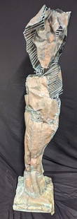 Vintage Abstract Brutalist Metal Sculpture: Vintage Abstract Brutalist Metal Sculpture. The maker and date of creation are unknown. Made of copper. This is approx 19" x 16' x 70" and it weighs 42 lbs. Is in a good, vintage condition