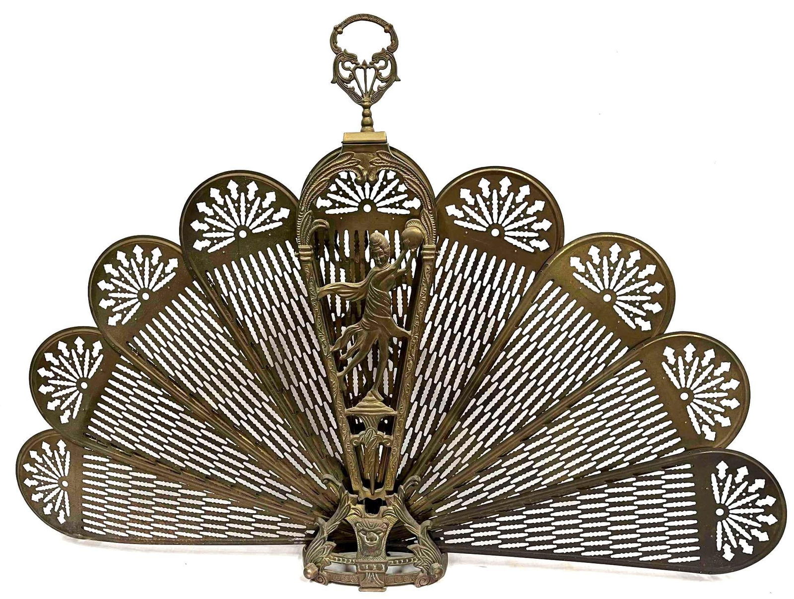 Large Brass Mid-Century Folding Peacock Fireplace Screen Art Nouveau Style (1 of 15)