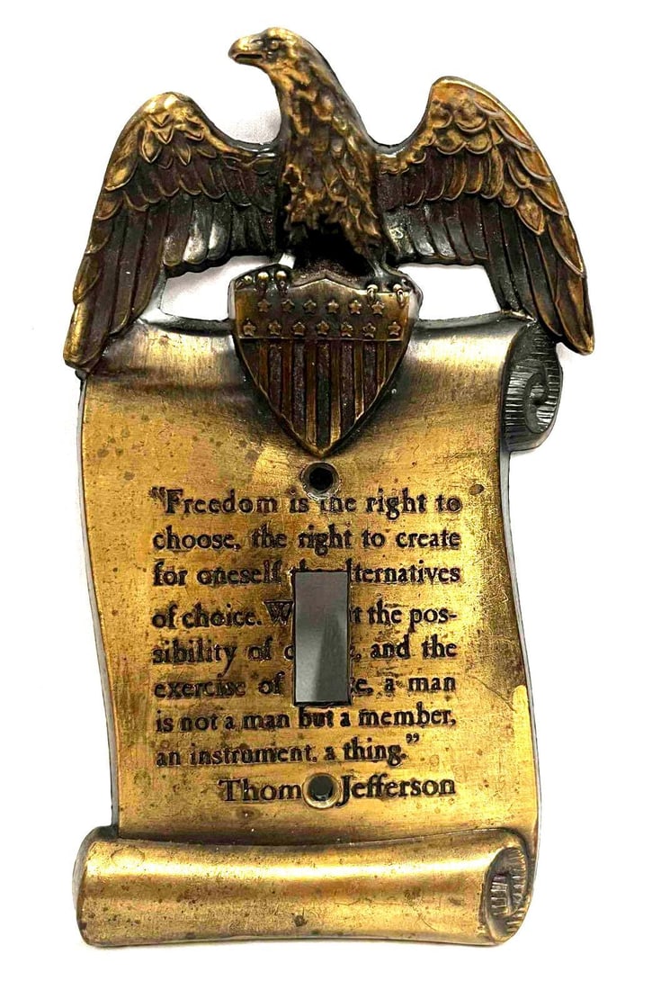 Vintage Brass Thomas Jefferson American Eagle Freedom Light Switch Cover (1 of 5)