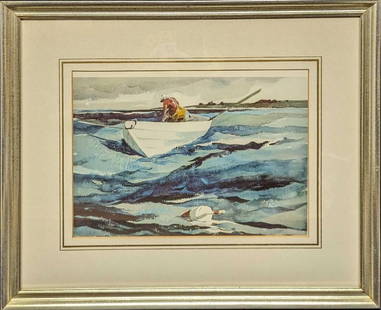 Framed Andrew Wyeth Lobsterman Print: Framed Andrew Wyeth Lobsterman Print. This framed print is approx 21 1/2" x 3/4" x 17 3/4" and it weighs 4lbs. The print/visible image is approx 13 1/2" x 9 3/4". The framed print