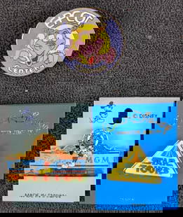 Retired 3 Disney Epcot MGM Star Tours Figment Pins: Retired 3 Disney Epcot MGM Star Tours Figment Pins. This lot includes: (1) Disney MGM Studios Pin With Backing. This is approx 1 1/2" x 2". (1) Star Tours Lapel With Backing. Is approx 1 1/2&