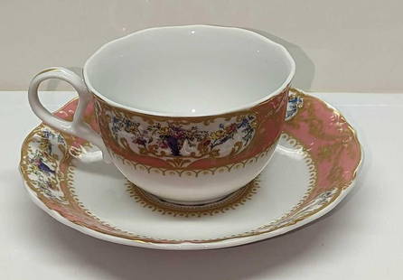 Andrea By Sadek Porcelain Severes Cup & Saucer: Andrea By Sadek Porcelain Severes Cup & Saucer. Part of the "Collection Sevres" and was inspired by 18th Century Sevres Porcelain. This design was released from 1998 - 2011. The cup is approx 4 1/2" x