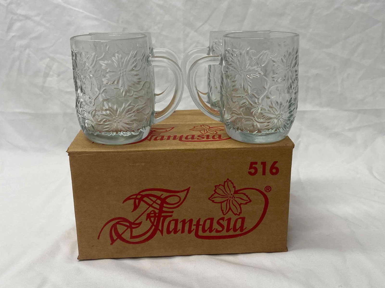 Vintage Princess House® FANTASIA® #516 Glass Mugs NOS: Vintage Princess House® FANTASIA® #516 Glass Mugs NOS Never Used Original Box & Paperwork 4 Mugs In All 9 x5x7 3.8 lbs