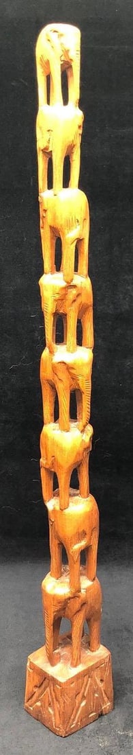 Carved Teak Wood 8 Elephant Totem Pole Sculpture (1 of 6)