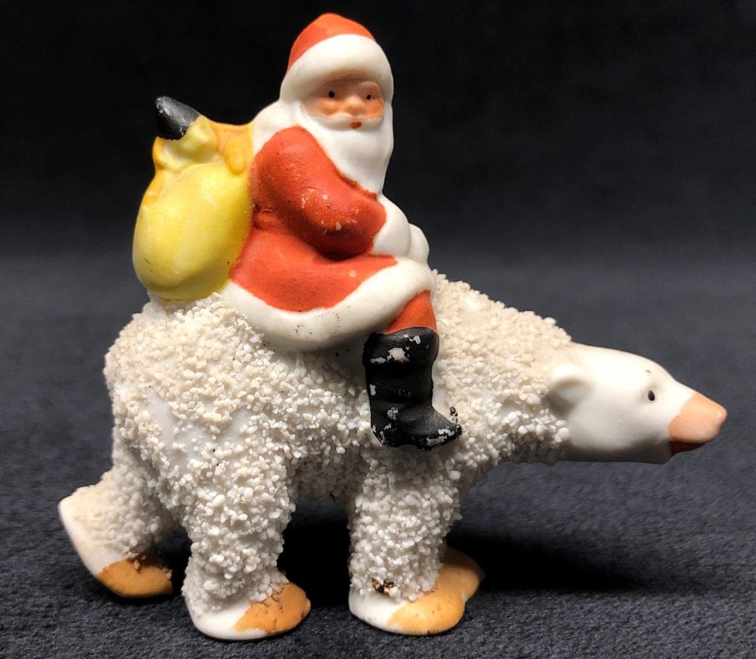 Antique Hertwig Porcelain Bisque Snow Baby - Santa Riding Polar Bear - Made in Germany (1 of 6)