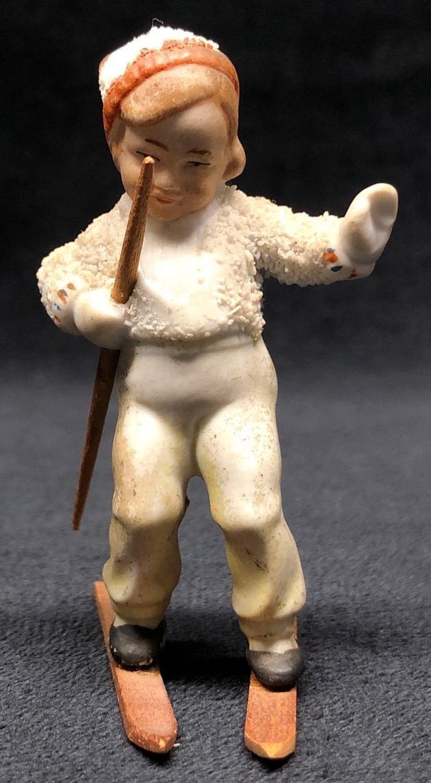 Antique Hertwig Porcelain Bisque Snow Baby Skiing - Made in Germany (1 of 5)