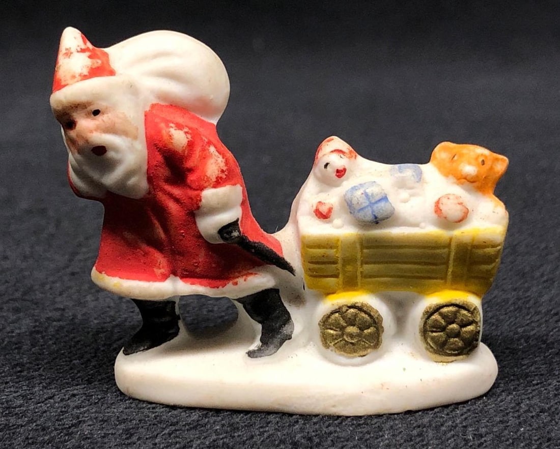 Antique Hertwig Porcelain Bisque Snow Baby - Santa Pulling Wagon of Toys - Made in Germany (1 of 6)