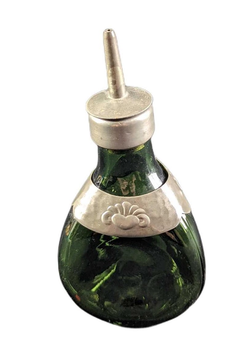 Vintage Danish Gero Emerald Green Pinch Pewter Bottle (1 of 7)