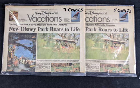 12 Copies of Disney's Kilimanjaro Safari Opening: 12 Copies of Disney's Kilimanjaro Safari Opening This lt has 12 Walt Disney World Vacations Newspapers with the headline "New Disney Park Roars to Life" showing the opening of Kilimanjaro