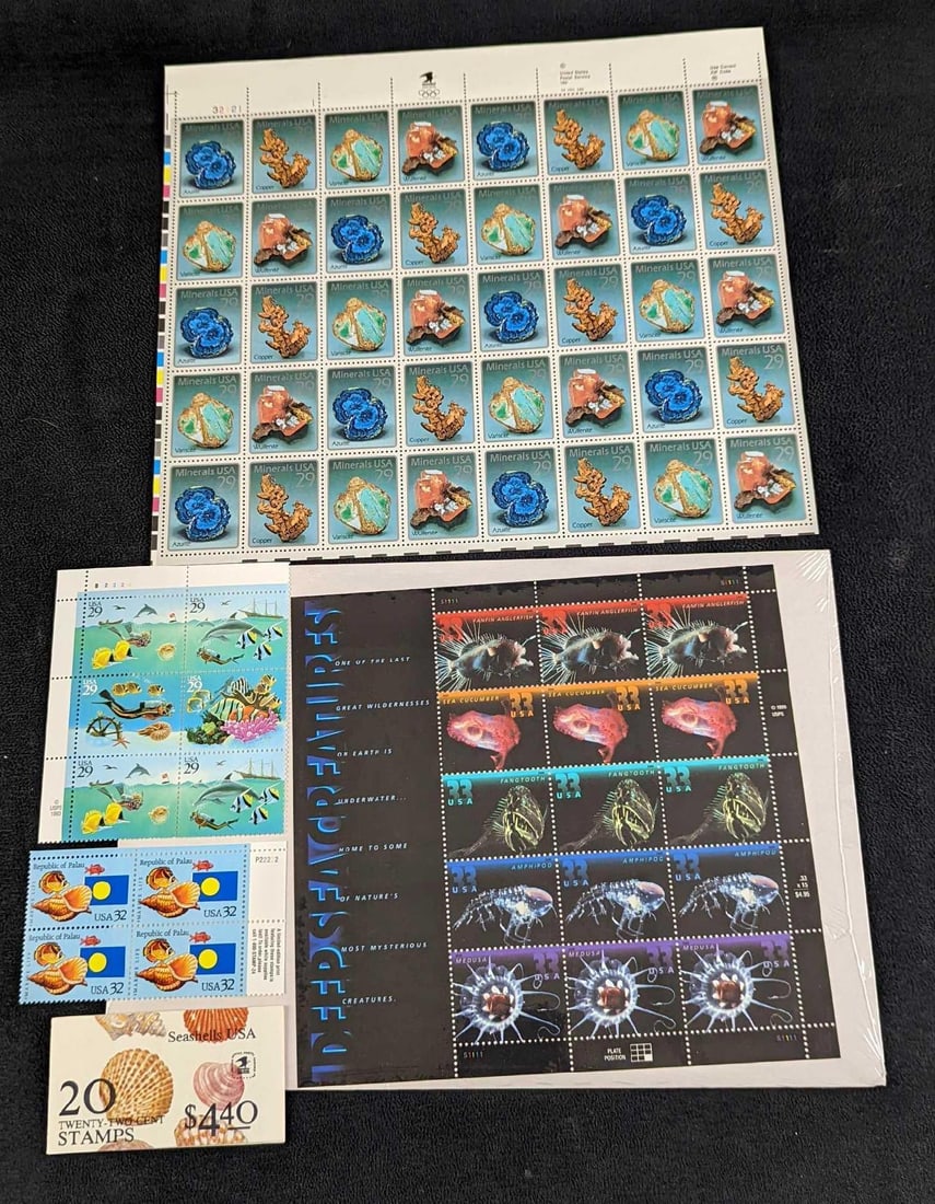 5 Sheets US Postal Stamps Sealife & Minerals (1 of 8)